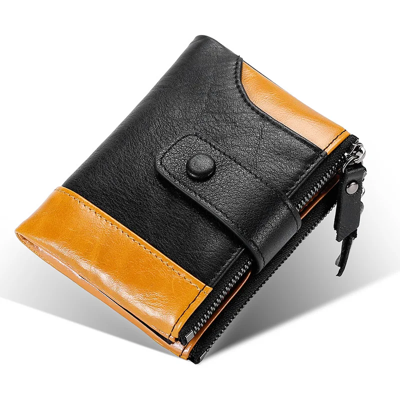 NEW Splice 100% Genuine Leather Men Wallet Coin Purse Small Mini Card Holder Double Zipper Portomonee Male Walet Pocket