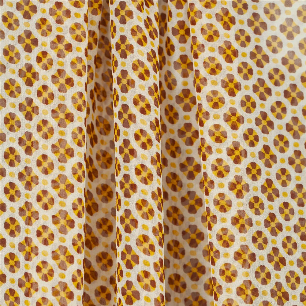 Transparent&ampsheer yellow floral pattern pure silk Georegette fabric sewing for shirt skirt dress scarf craft by the yard | Дом и сад