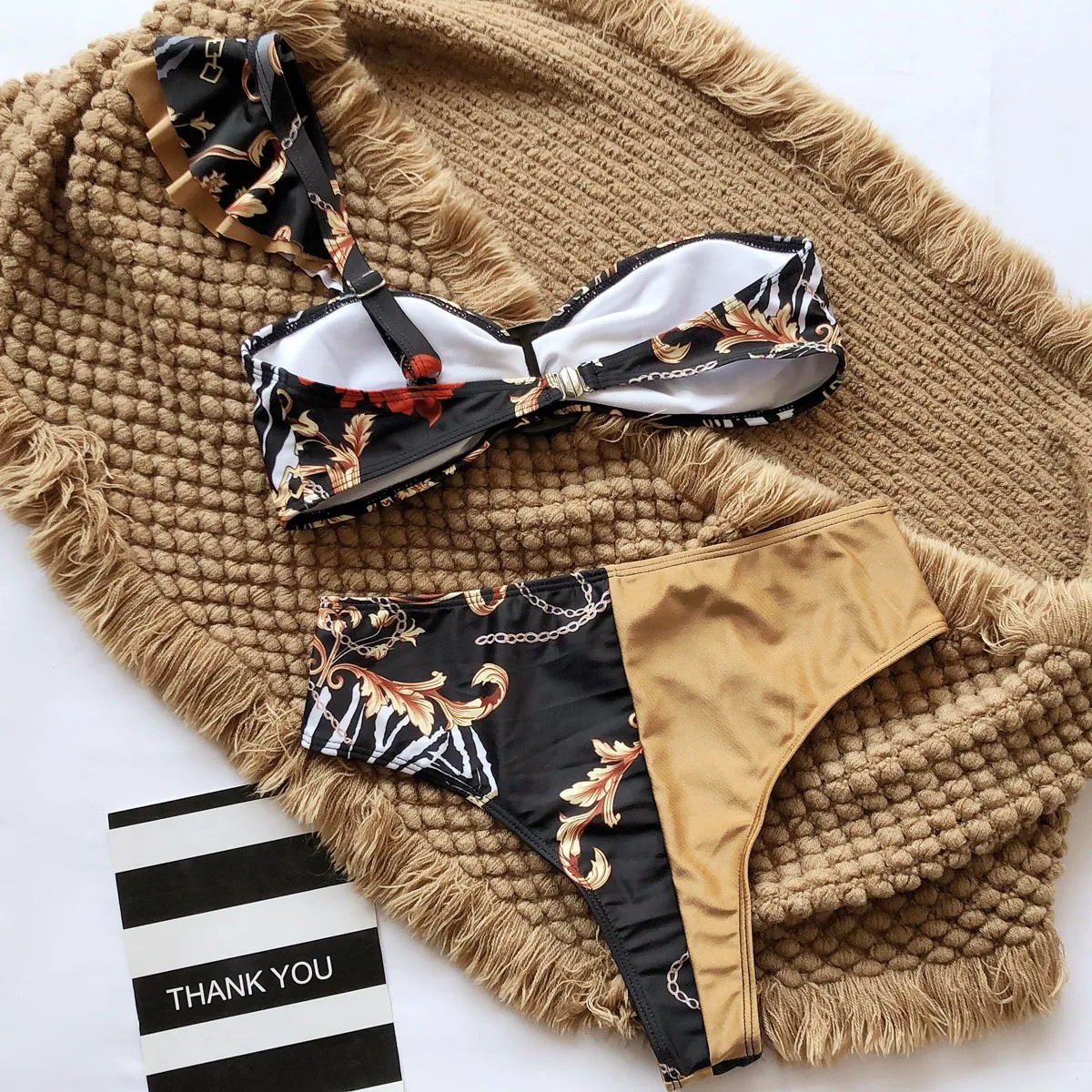 

Women One Shoulder Bikini Set Bandeau Push Up Two Piece Pink Swimwear Sexy Swimsuit Summer Beach Bathing Suit Biquini