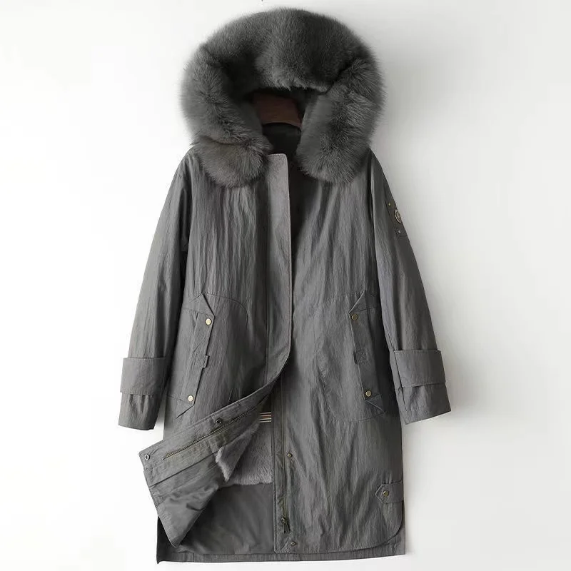 

Warm Real Rex Rabbit Fur Liner Parkas Women's Real Fox Fur Collar Hooded Coats Female Winter Fur Liner Warm Parkas wy462
