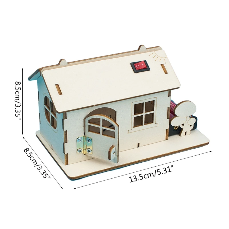 

J2FF 1Set Wood DIY Cabin with Colorful Lights Play House Toy Model House Pretend Play Assemble Dollhouse Kit Role-Play Set