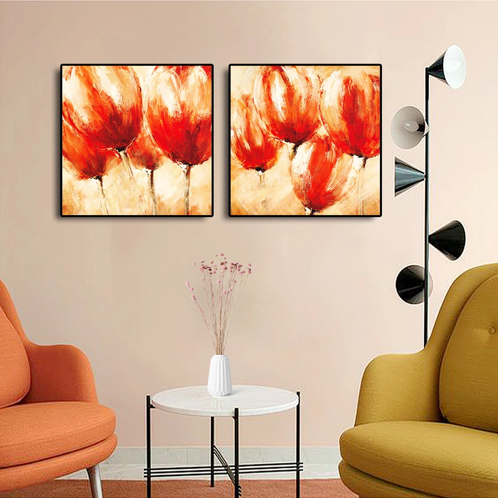 

Laeacco Retro Flowers Abstract Modular Canvas Art Interior Asile Still Life Poster for Home Decor Living Room Bedroom Decor