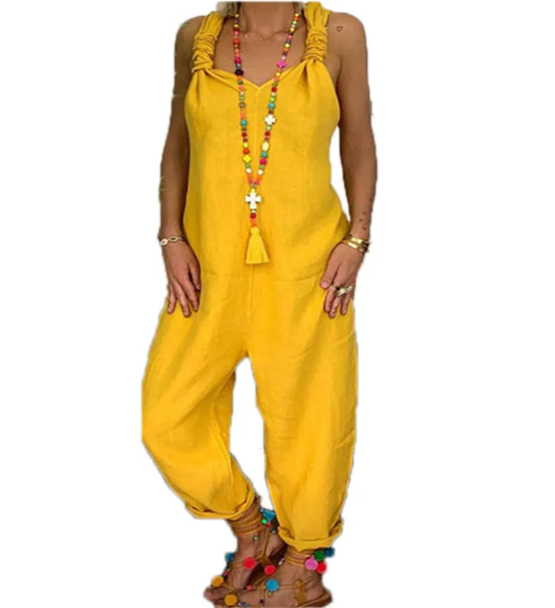 

yvlvol 2021cotton linen Womens Jumper Overalls Loose Romper Oversize Ladies Jumpsuit Tank Pants Plus Size S-3XL