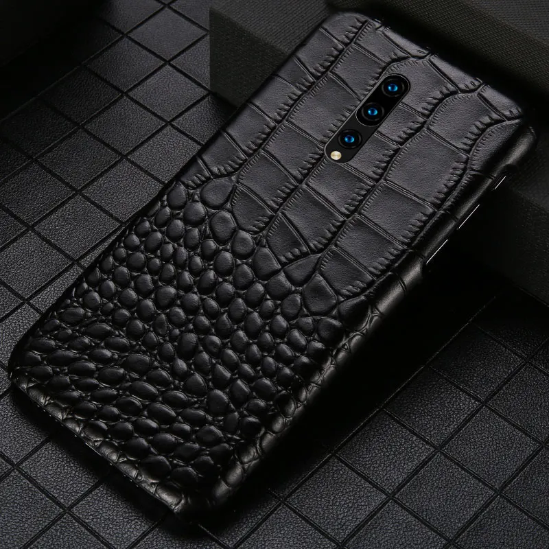 Чехол из натуральной кожи в деловом стиле для One plus 7, чехол 7 Pro с текстурой крокодила, противоударный чехол для телефона One plus 6 6T 5 5T coque - Цвет: black