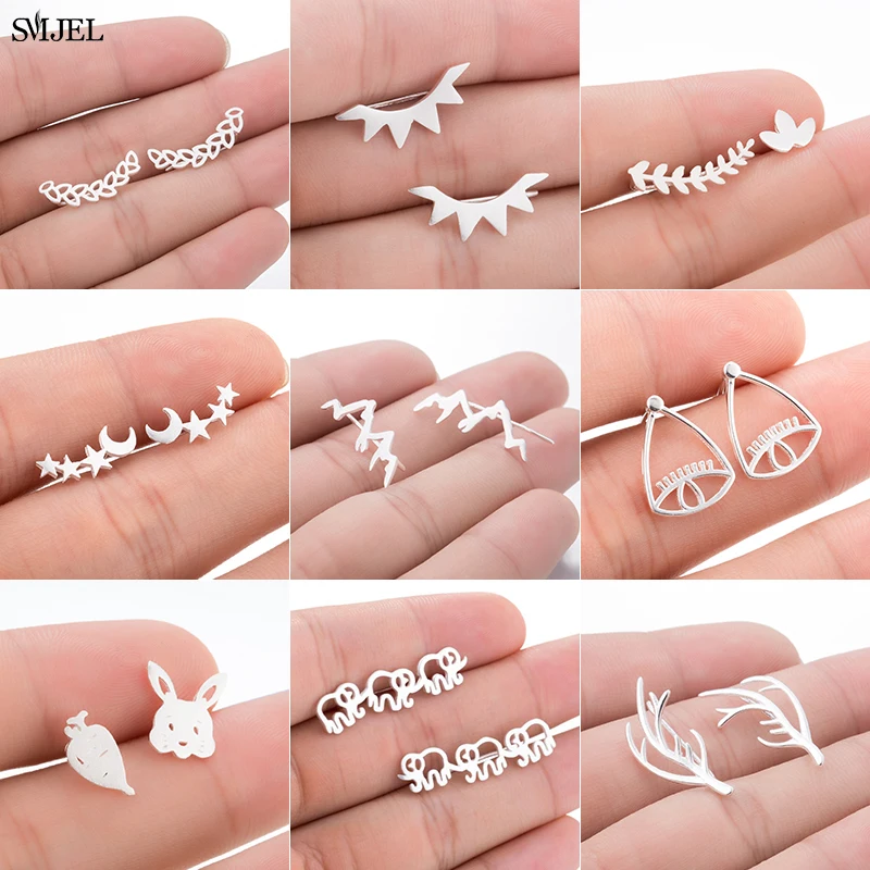 

Винтажная богемная листья серьги-клипсы альпинист крошечная звезда луна серьги-гвоздики для женщин летом горный глаз украшения Кафф подар...