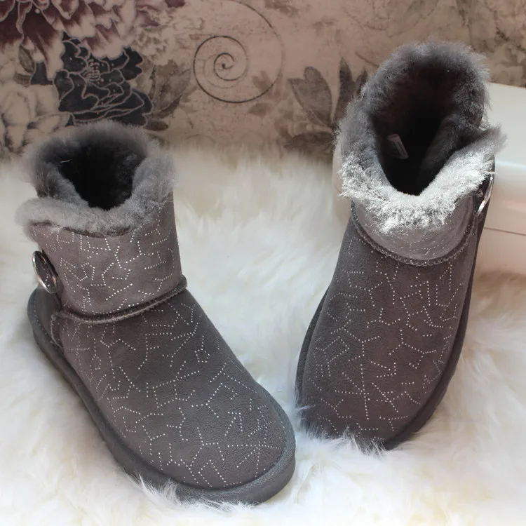 Новинка; зимние ботинки из натуральной овечьей кожи; натуральный мех; Botas Mujer; Коллекция года; Натуральная шерсть; теплые зимние ботинки; Модные женские ботильоны - Цвет: Grey as pic