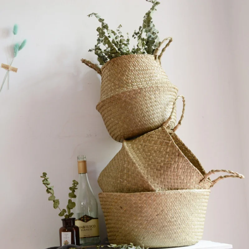 

Seagrass Belly Storage Basket Straw Basket Write Wicker Basket Storage Bag White Garden Planting Supplies