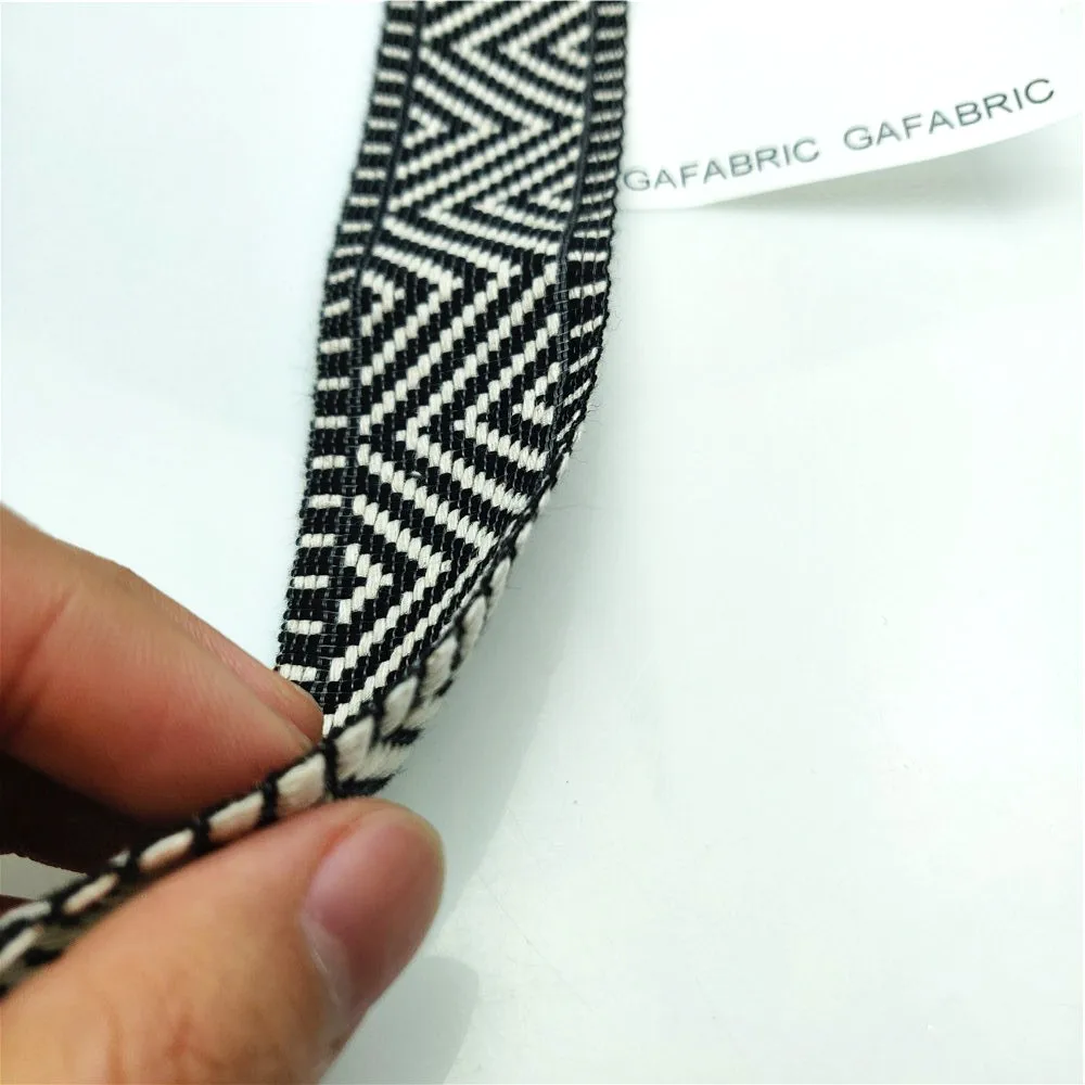 Тонкая хлопчатобумажная тесьма шириной 38 мм черные и белые волнистые полосы