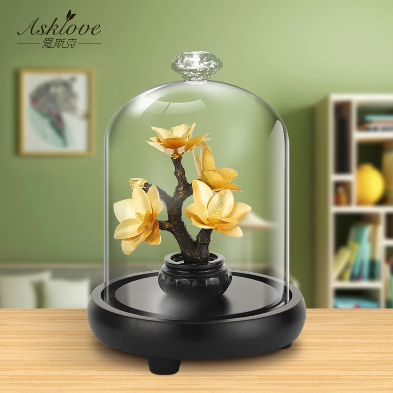 Árbol Artificial de Magnolia para decoración del hogar, artesanías de papel de aluminio dorado, flores de mesa, adornos de escritorio, artesanías