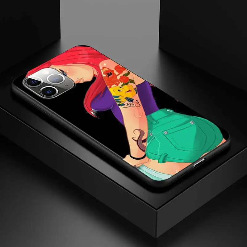 For Apple iPhone 12 11 Pro Max mini Case Disney Princess Tattoo For iPhone Max XR X 8 7 6 Plus 5S SE Black Phone Case