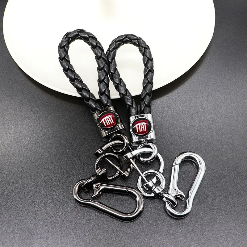 

Metal car keyring Braided rope Men's Keychain Keyfob For Car Accessories Gift 360rotating design Apply to FIAT-logo