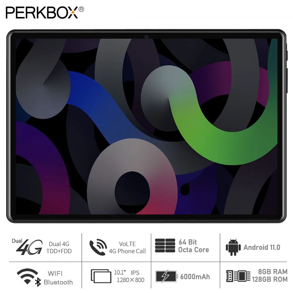 Perkbox T10 Plus 10 Inch Tablet 8GB RAM 128GB ROM Octa Core Android 11.0 OS 1280x800 IPS Dual 4G Network Wifi Tablet PC Type-C