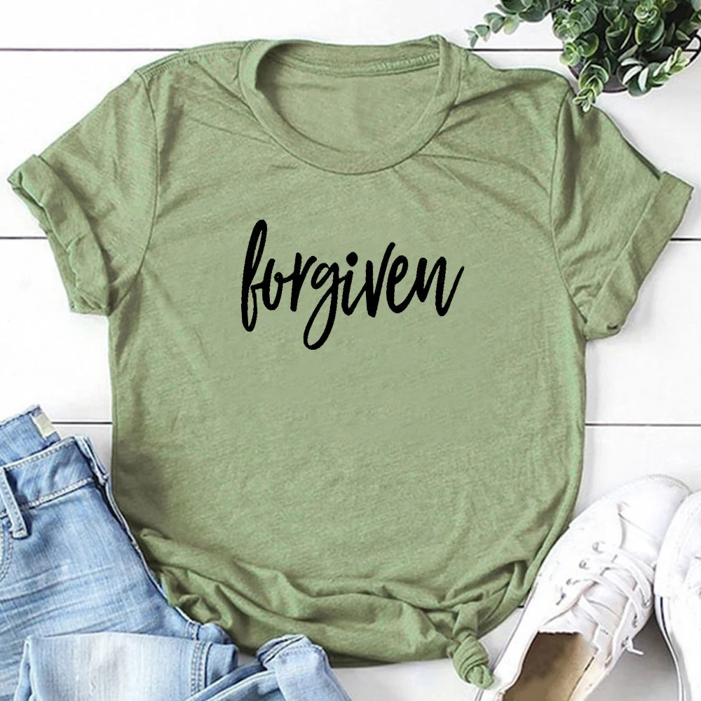 

Forgiven Tshirt O Neck Short Sleeve Christian T Shirts Religion Womens Clothing Cotton Harajuku Tee Shirt Femme Church Tops
