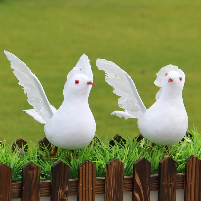 2 шт. белых голубей перо Пены Искусственный Lover мирные голуби птицы дома садовый
