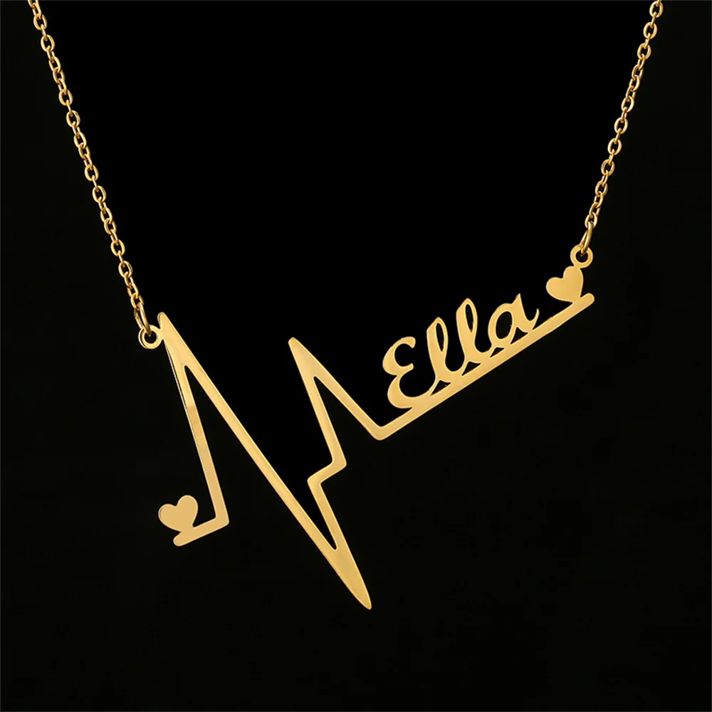 

Tangula Custom Name Heartbeat Graph Necklaces for Women Stainless Steel Personalized Gold Nameplate Customized Jewelry Gift