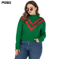 pgsd new autumn winter women big size v pattern knitted pullover sweater turtleneck loose long sleeve female warm simple clothes