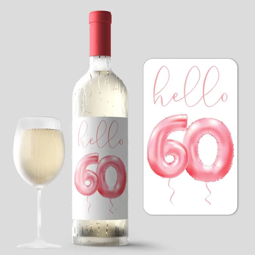 4 шт. винные этикетки на день рождения розовые воздушные шары праздник 60-го дня