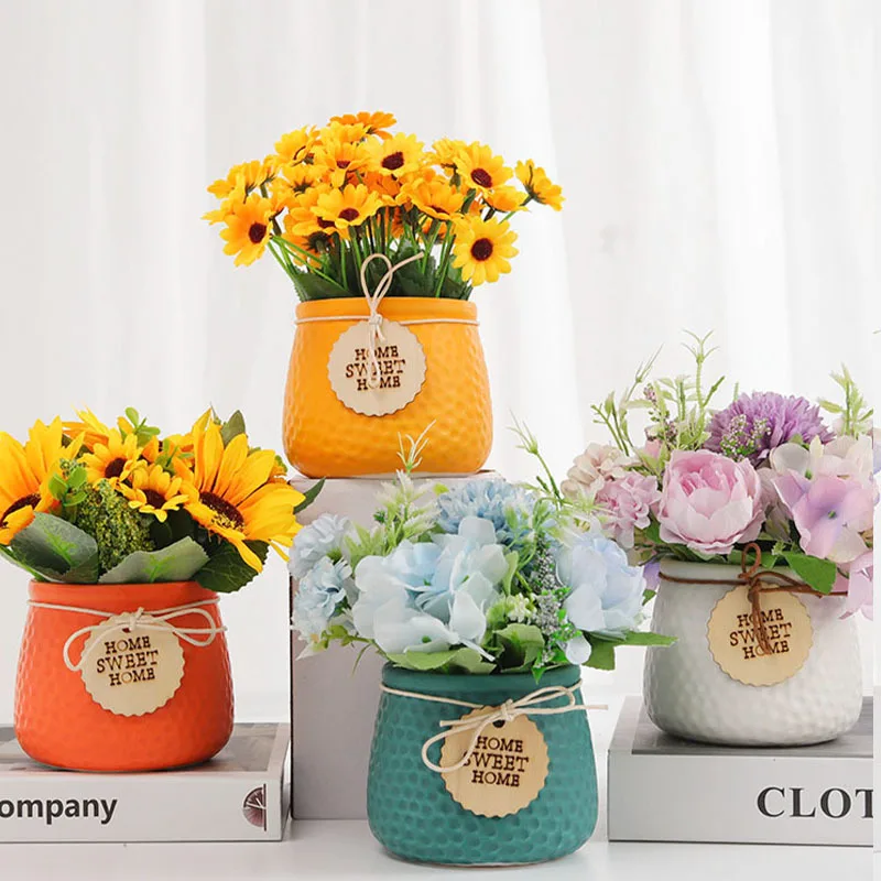 

Новые товары, искусственное растение в скандинавском стиле, Подсолнух, цветочный горшок, настольное украшение, искусственный цветок, бонса...