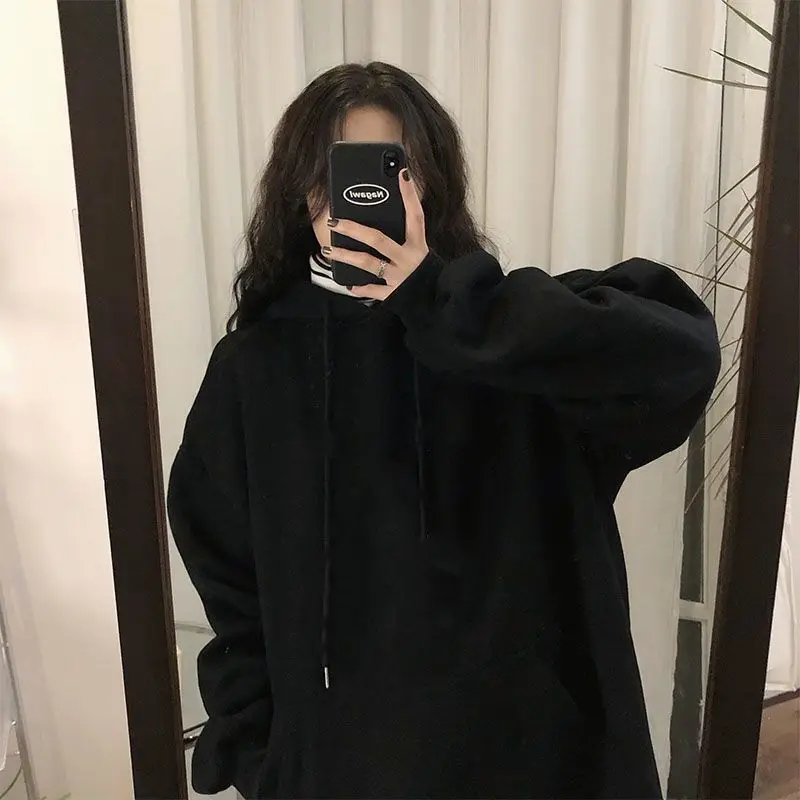 

Hoodies Women With Hat Thick Fall Winter Y2K Kangaroo Pocket Letter Elegant Tender Fashion All-match Harajuku Simple Soft Casual