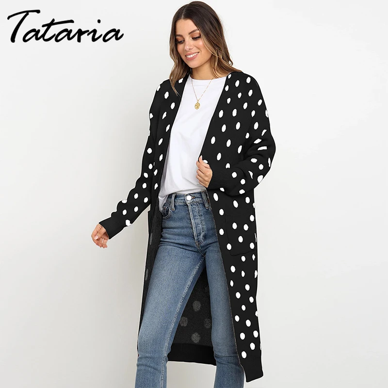 Tataria, Осень-зима, Женский вязаный кардиган с длинным рукавом, свитер, женский, Леопардовый, в горошек, вязаный, длинный кардиган, пальто для женщин