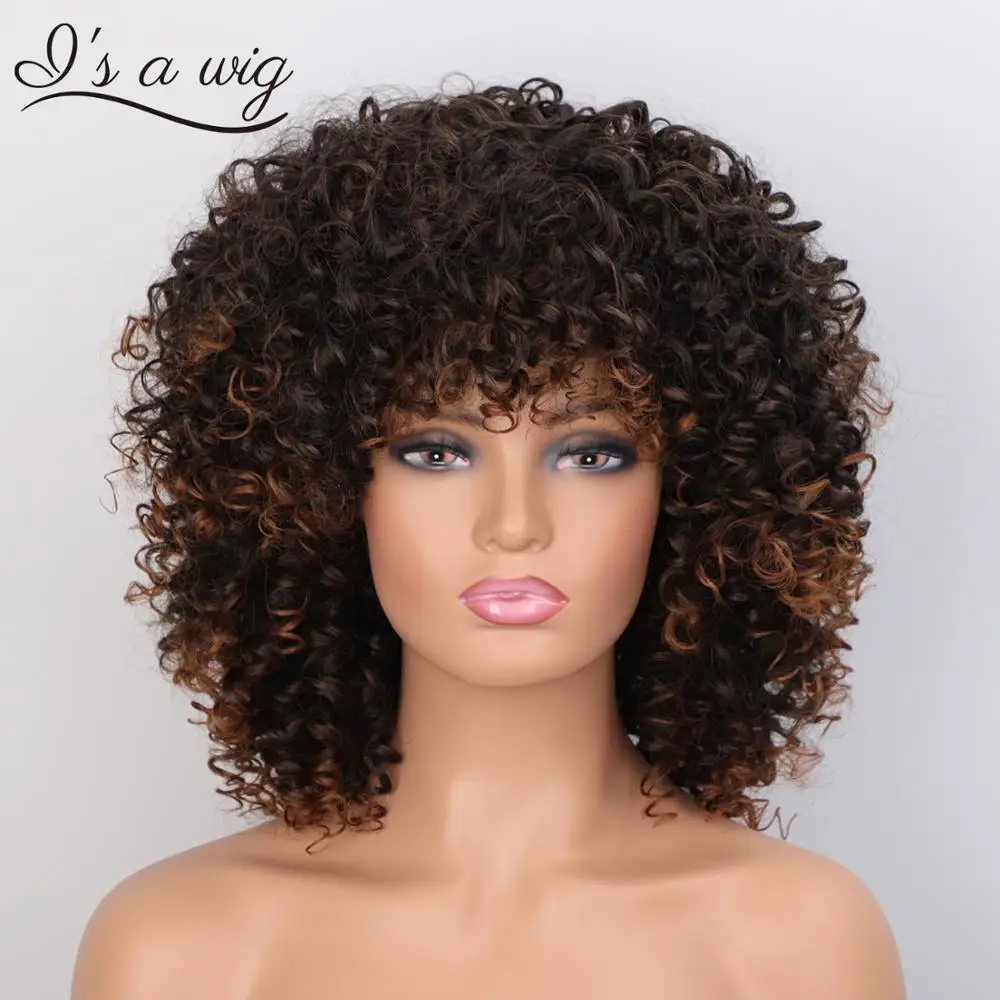 Я парик Синтетические афро кудрявые вьющиеся парики для женщин смешанные