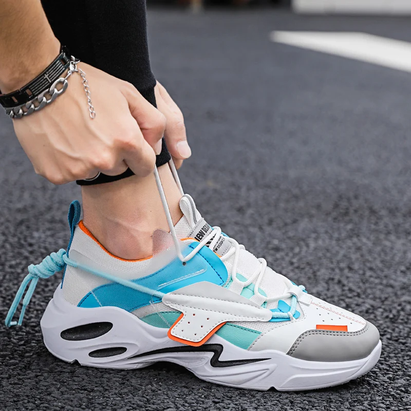 

Мужские кроссовки на платформе, удобная кожаная спортивная обувь, дизайнерские сетчатые, для бега, большие размеры 7-10