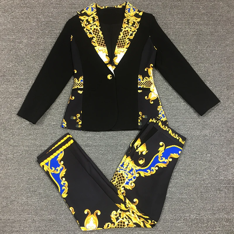 2019 осенний модный подиумный женский Костюм геометрический цветочный принт