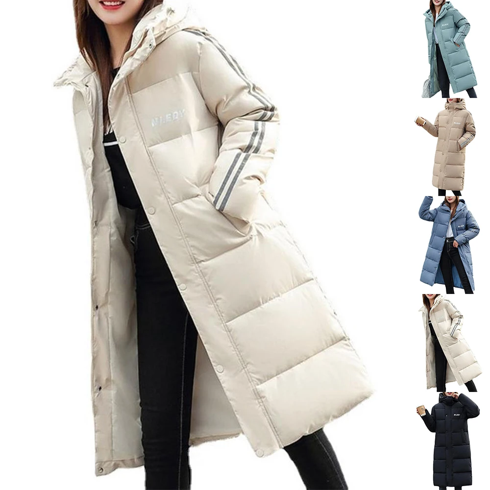 

VICABO Women's Winter Long Parka Quilted Coat Solid Female Hooded Ladies Warm Padded Puffer Harajuku Jacket Mujer
