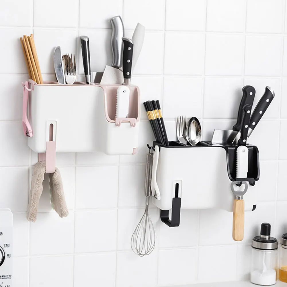 

Multi-functional Wall-mounted Chopstick Cage Creative Kitchen Storage Rack Household Tableware Cutter Storage Box Knife Holder
