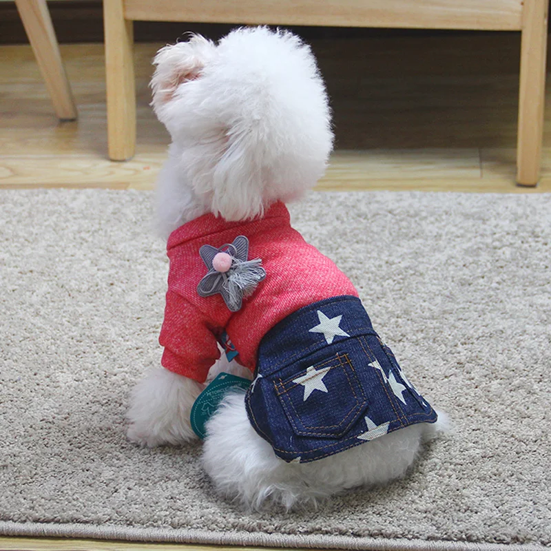 Одежда для собак со звездами джинсовая юбка девочек и домашних животных сезон