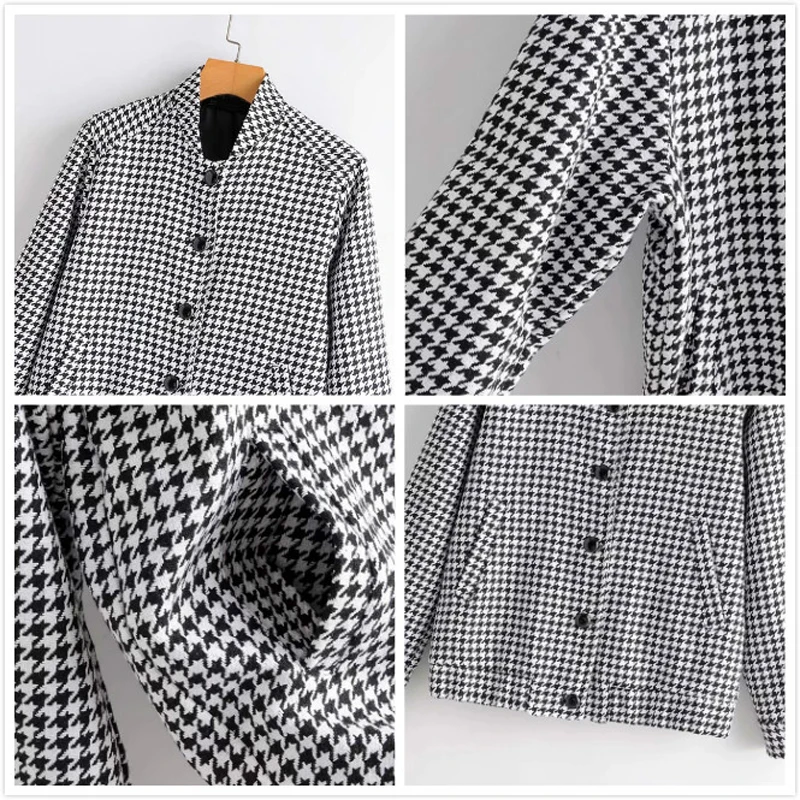 Женская твидовая куртка винтажная клетчатая в стиле гусиные лапки с карманами