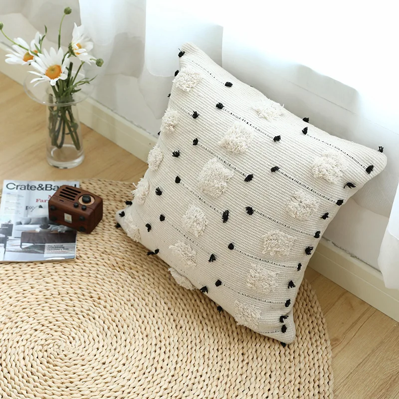 Woven Moroccan Style cushion cover 45X45cm Lumbar Pillow 30X50 White Black Simple Geometric for Home decoration Sofa Bed | Дом и сад