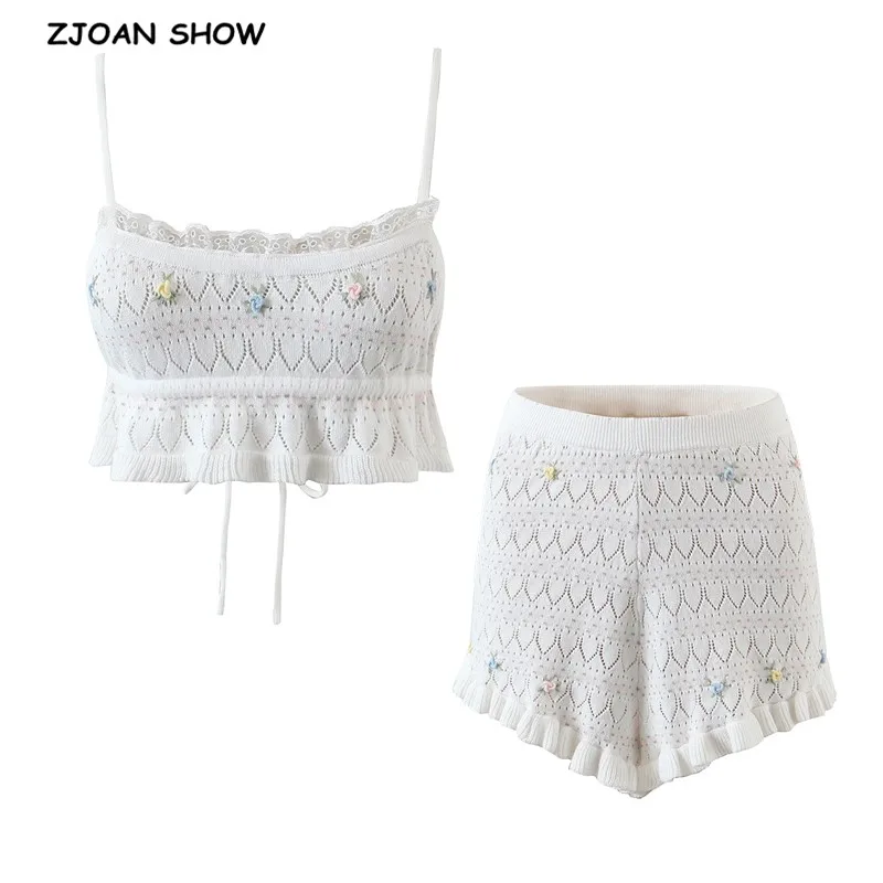 

2021 BOHO 3D Цветочная завязка Бандаж с открытой спиной Женские Мини-шорты с деревянными ушками сексуальные топы на бретельках комплект из 2 пред...