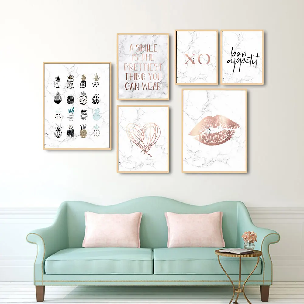 Мраморный фон с губами модный постер нордическим цитатой Картина на холсте