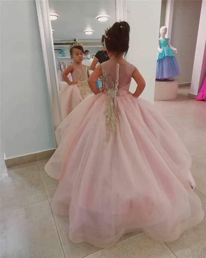 Новые розовые платья для маленьких девочек кружевные Детские вечерние с