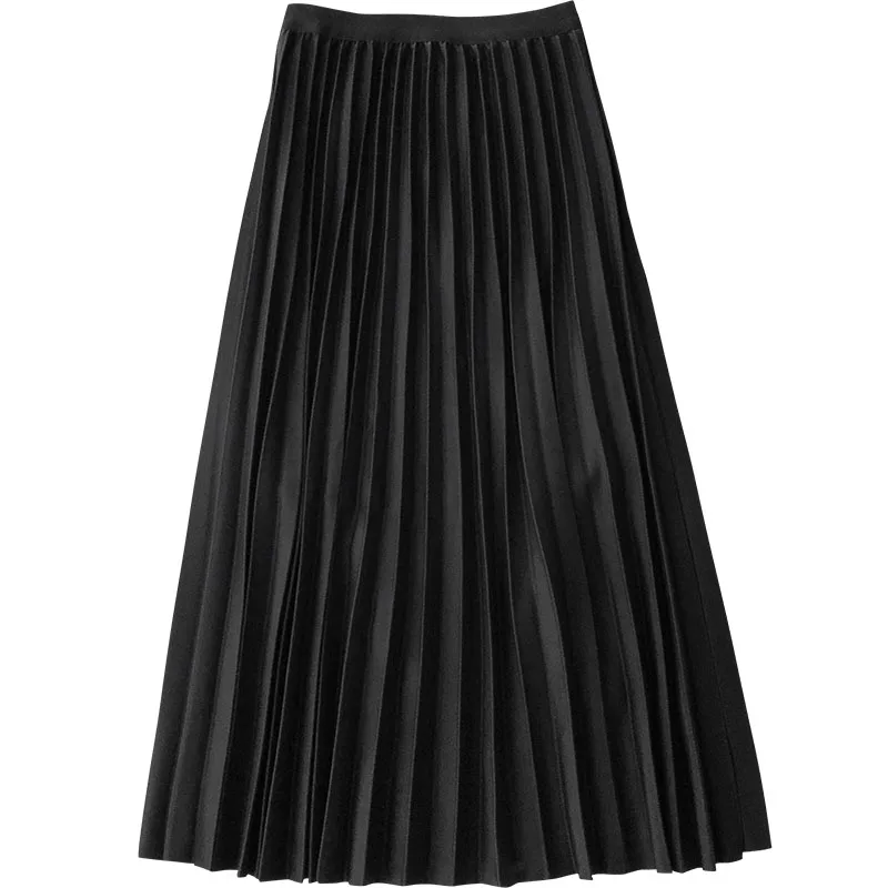 

pleated women skirts 2020 summer new office lady elegant solid knee-length high waist female skirts top quality