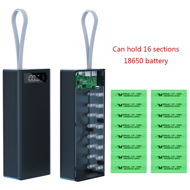 Съемный QC3.0 PD ЖК дисплей Дисплей DIY 16x18650 Батарея чехол Мощность внешнего