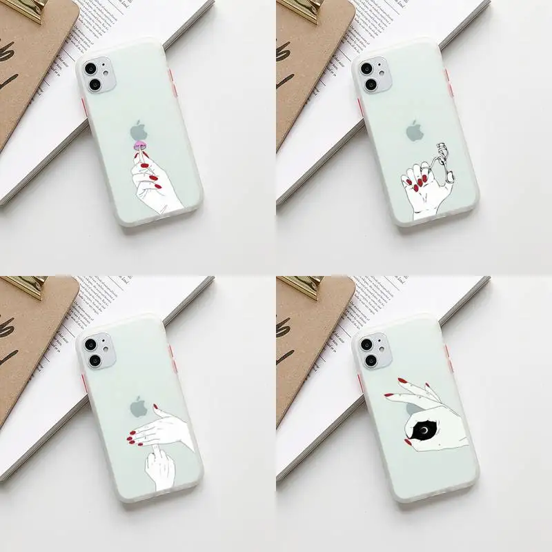 

finger art Phone Case Camera Protection Bumper Phone Case For iPhone11 12Pro XS X 8 7 Plus Max XR Translucent Matte Back Cover