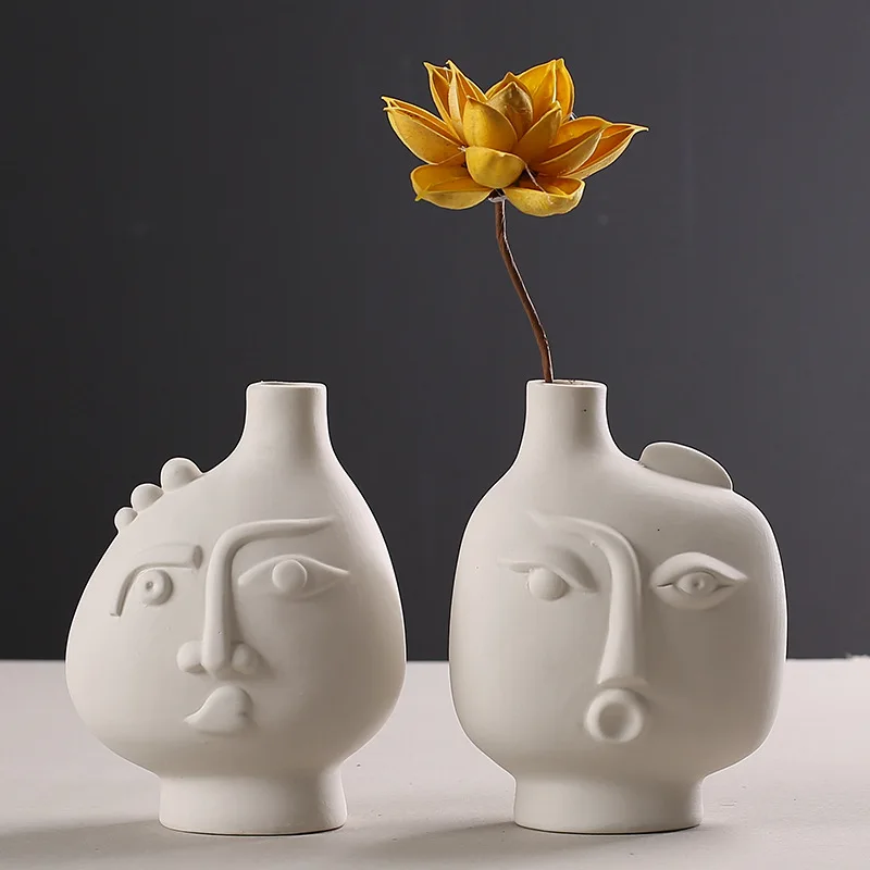 

Nordic Modern Decor Rustic Home Decor Face Shape Ceramic Flower Vase Decoration Abstract Art Lornaments Room Decoration For Home