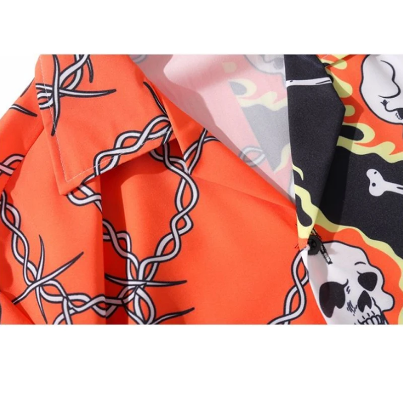 

Shirts Men Skull Bone Patchwork Color Print Casual Short Sleeve Hip Hop Style Shirts Hipster Cozy Summer Streetwear men