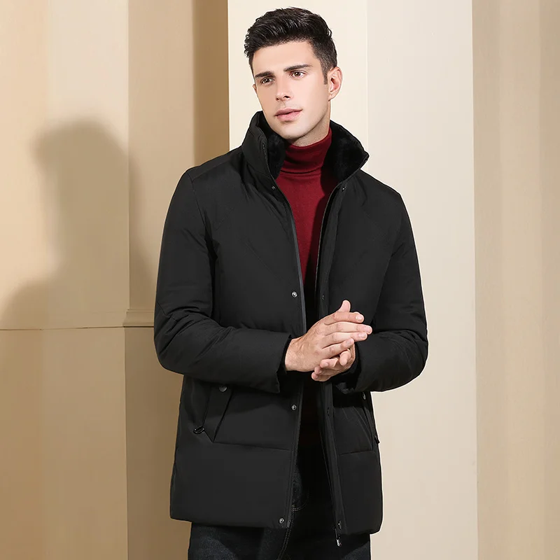 Толстый пуховик мужской теплый съемный воротник из кроличьего меха Рекс