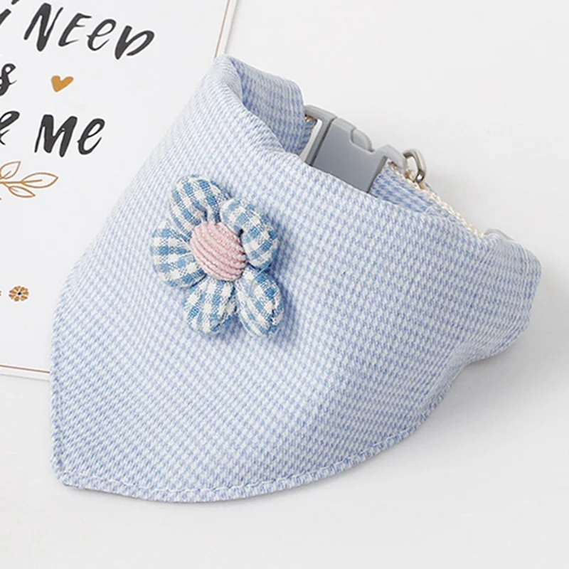 Pet Lattice Scarf Set Washable Kerchief Supplies Elegant Flower Design Dog Bandana Cat Bib Pink Blue Collar | Дом и сад