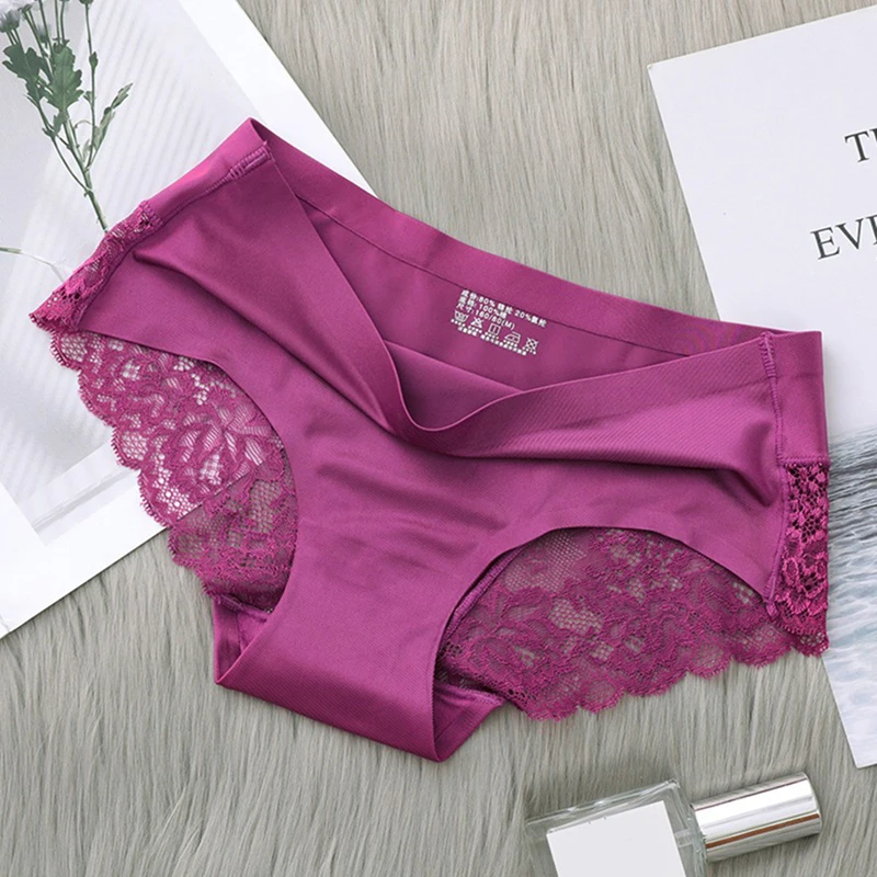 Трусы женские шелковые бесшовные кружевные с заниженной талией XXL | Женская