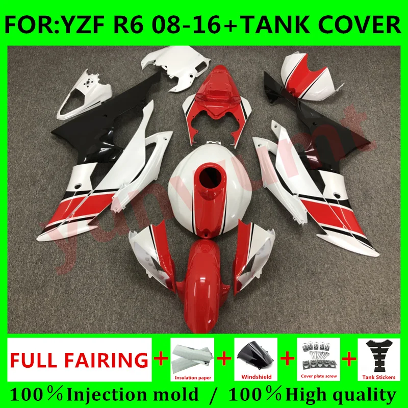 

Обтекатели для мотоцикла + комплекты обтекателей бака для Yamaha YZF R6 2008 2009 10 2011 12 13 15 16 Обтекатели Кузов YZFR6 08 09 11 Красный Белый