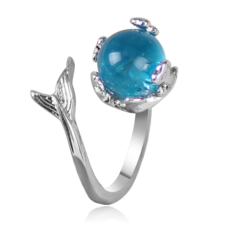 Богемное модное женское кольцо с инкрустацией в виде рыбьего хвоста открытое