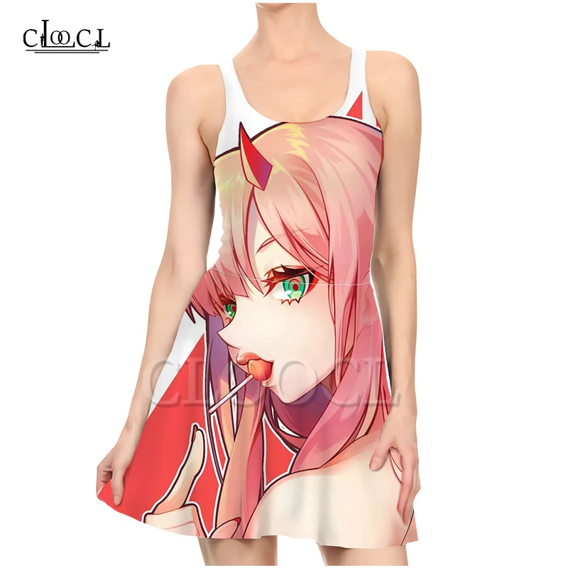

CLOOCL аниме дорогой в Franxx Zero Two 3D принт женское повседневное модное сексуальное платье без рукавов тонкое 2021 летнее Новое с круглым вырезом
