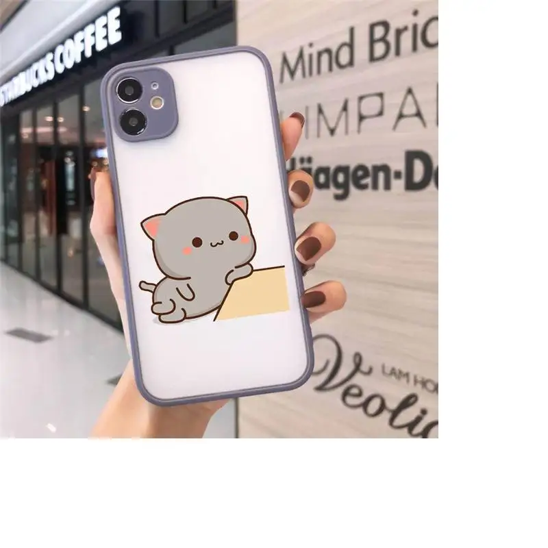 

Peach cat Phone Cases Matte Transparent for iPhone 7 8 11 12 s mini pro X XS XR MAX Plus cover funda