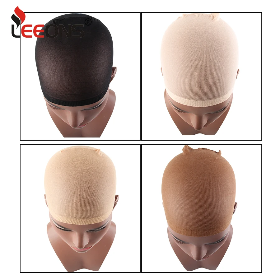 Leeons 2 Pieces Light Brown/Black Stocking Wig Caps Stretchy Nylon Wig Girl Caps For Lace Front Wig Soft Silk Wig Cap For Women