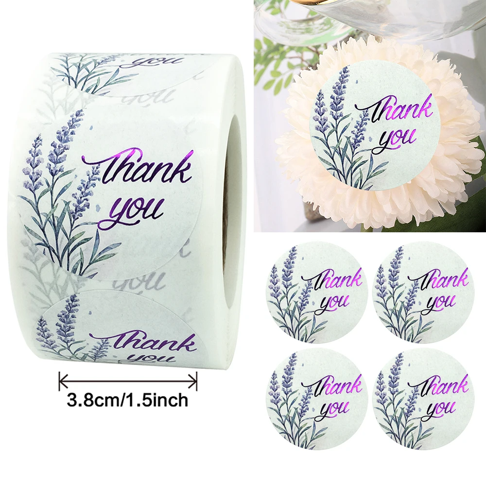 

Фиолетовая лаванда, наклейка «спасибо» этикеток, 500 шт./рулон, 3,8 см, подарок, деловая запечатка, украшение для журнала, самодельные наклейки