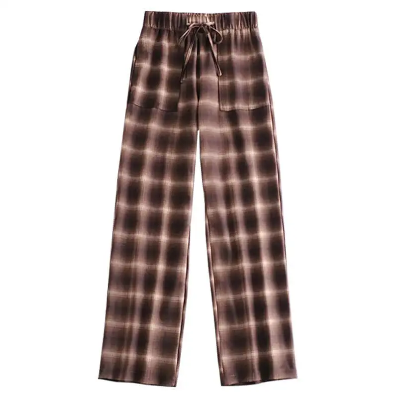 

Elegant Ladies Wide Pants for Women Designer Trousers Fashion Vintage Plaid Harajuku High Waisted Pants Indie Aesthetic Pants